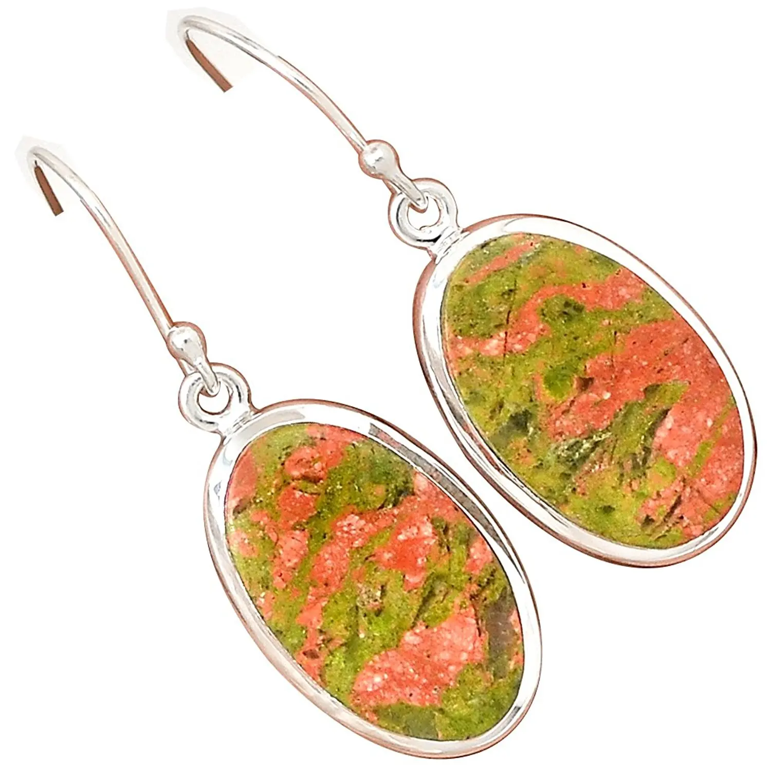 

Lovegem Genuine UNAKITE EARRING 925 Sterling Silver,39 mm, AE1531