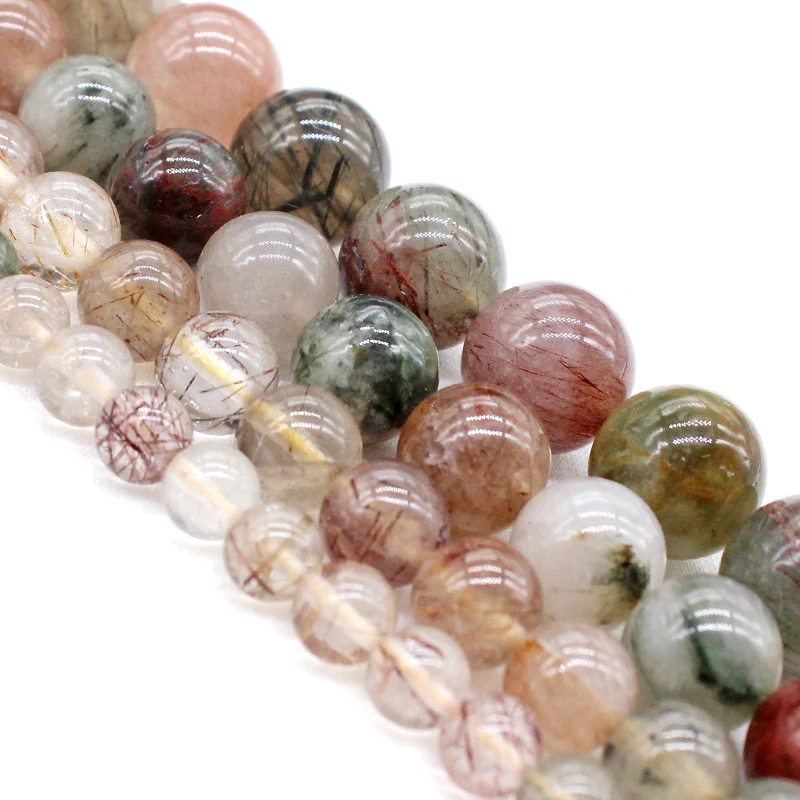 Superior quality Natural Rutilated Quartz hair crystal stone beads DIY Loose Beads for jewelry making Bracelet  Accessories