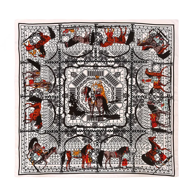 POBING Luxury Brand Silk Scarf Women Tame Horse Print Square Scarves Wraps Female Large Hijab Big Shawl Neckerchief 130CM