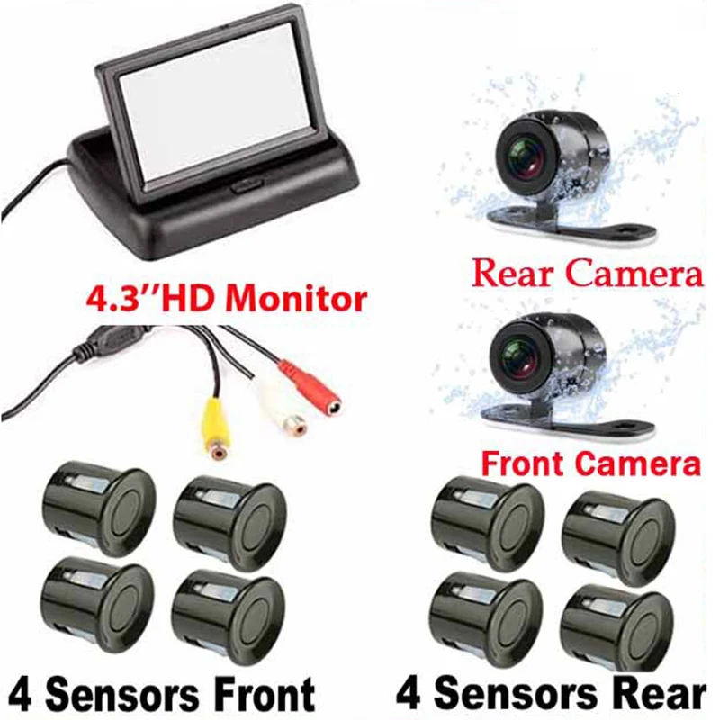 

4.3" TFT Color LCD Car Backup Parking Car Monitor + Rear & Front Camera car For Parking sensors 8 parking Assist system