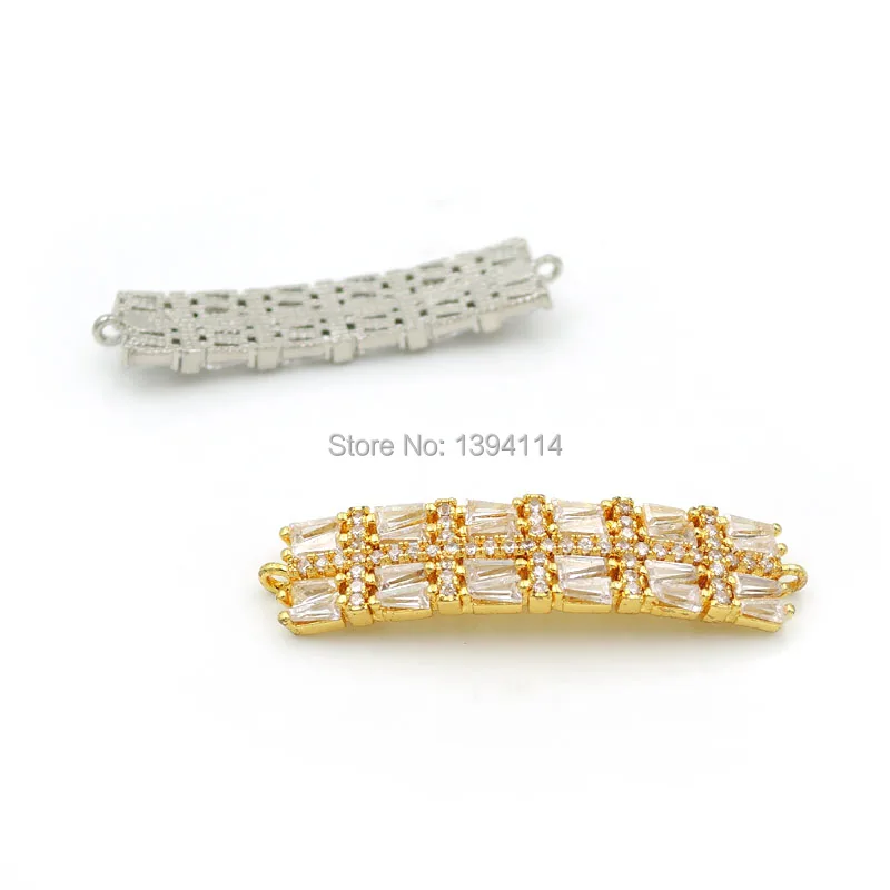 37*9*2mm Micro Pave Clear CZ Arc Bar Connector Of Grid Fit For Women As DIY Bracelets Accessory