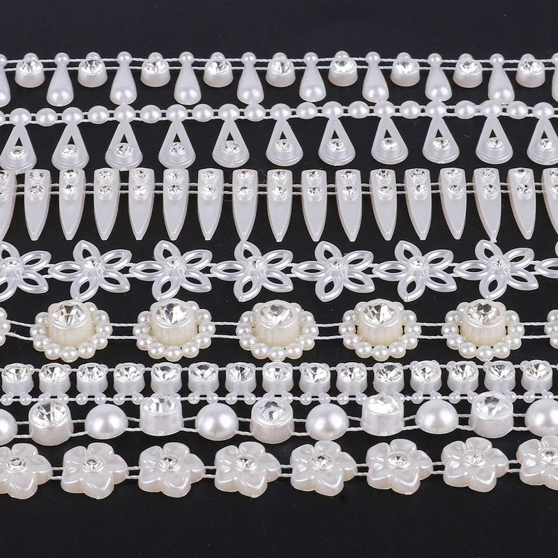 Fashion 1M/bag ABS Imitation Pearl Beads Chain Trim with Crystal Rhinestone for DIY Wedding Party Decoration Craft Supplies