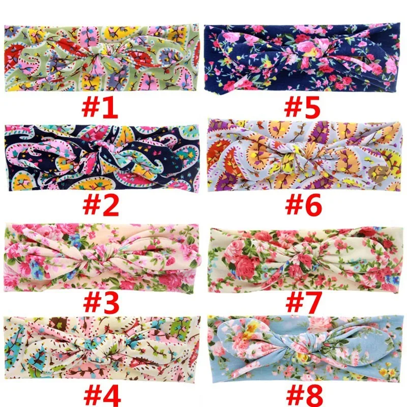 Yundfly Baby Girls Flower Print Headbands Children Infant Cute Rabbit Ear Headwraps Cotton Blend Bow Kont Hair Accessories