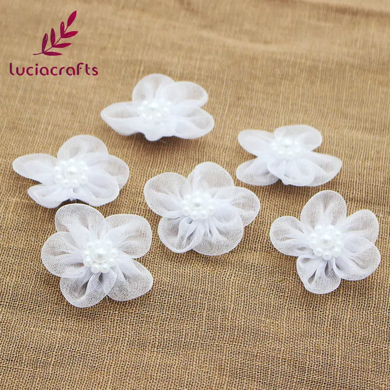 Lucia crafts 30mm Organza Bowknots Headwear Material Rosette DIY Hair-bow Garment Sewing Accessories 12pcs/24pcs B0901