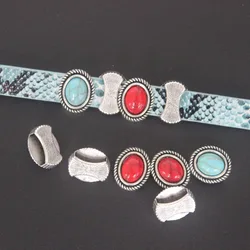 10pcs Antique Silver Color 10x2mm Flat Leather Spacer Stone Slider Beads for 10mm leather Bracelets & Bangles Jewelry Making