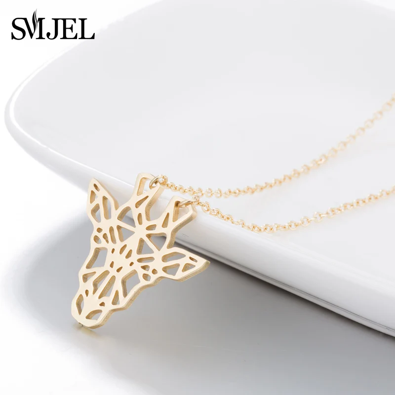 SMJEL Minimalist Geometric Animal Giraffe Necklace Chain Unique Origami Deer Pendant Necklaces Gifts for Daughter Accessories