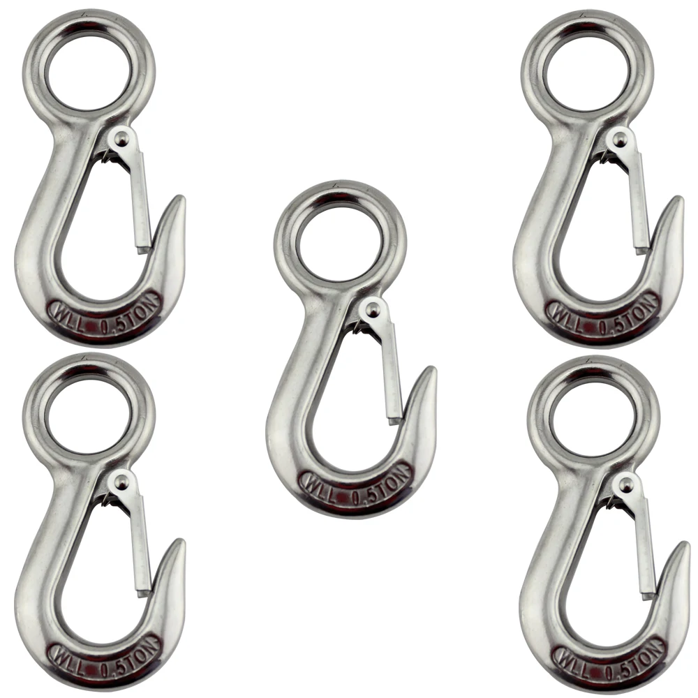 

Stainless Large Eye Lifting Cargo Snap Hooks with Safety Working Load Limit of 500Kg for Lifting 5pcs 119mm Crane Snap Hook