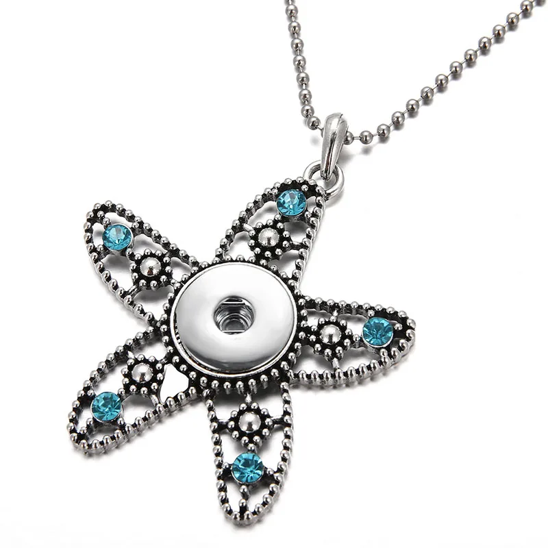 New Circles Starfish Elk Heart Fashion pendant necklace chain 60cm fit 18mm snap buttons Wholesale Gift snap jewelry