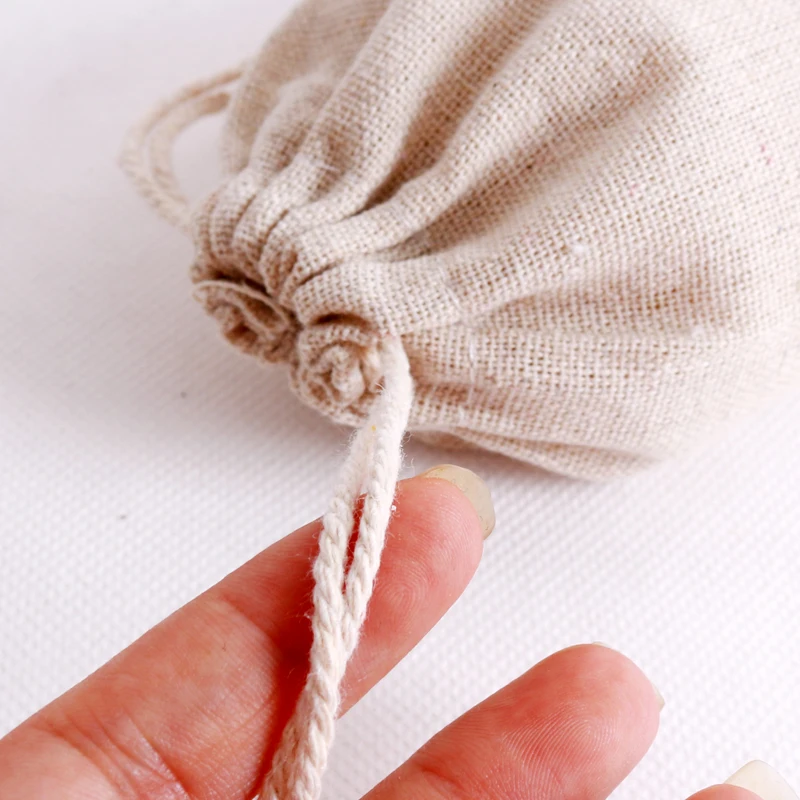 100Pcs/lot Natural Color Cotton Bags Small Party Favors Linen Drawstring Gift Bag Muslin Pouch Sachet Jewelry Packaging Bags