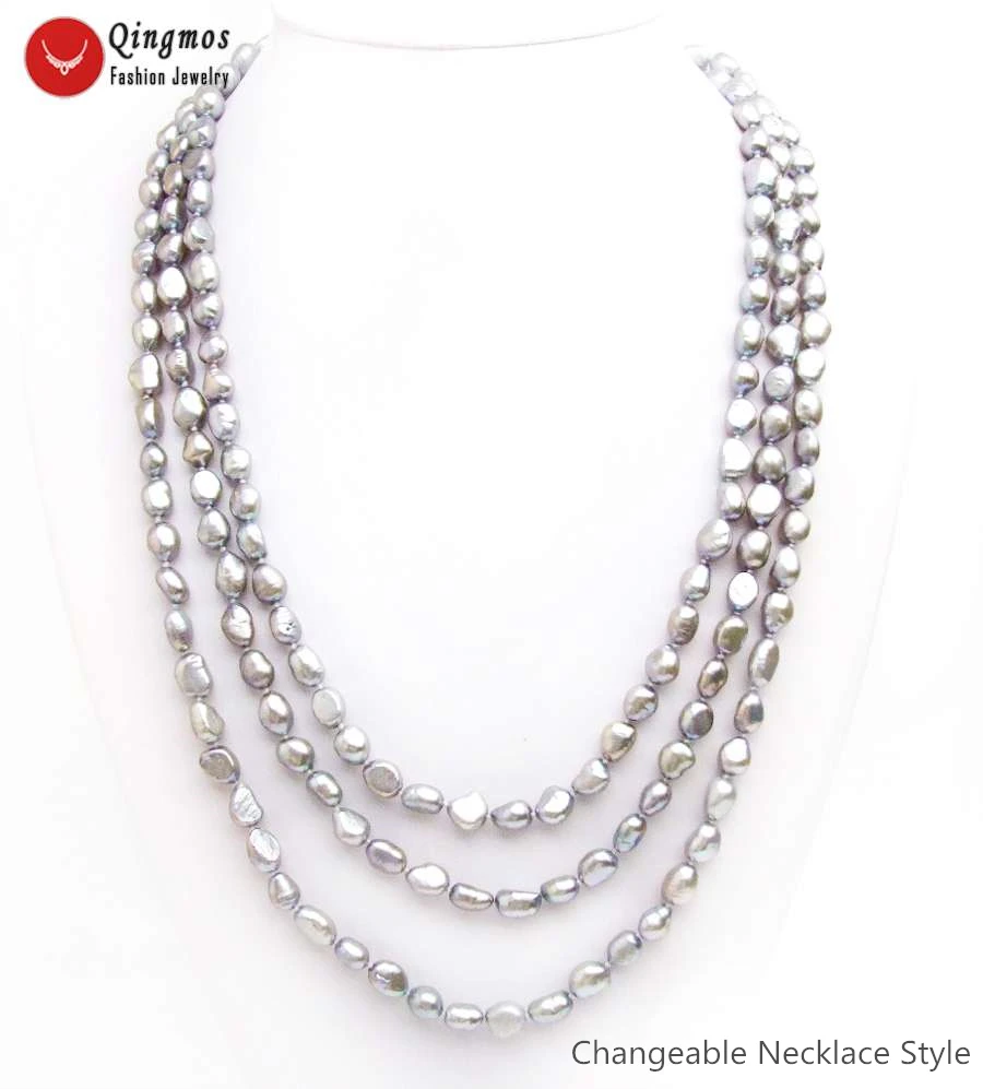 

Qingmos Trendy Natural Pearl Necklace for Women with 7-9mm Baroque Grey Pearl Long Necklaces Jewelry Sweater 80'' Colar nec6563