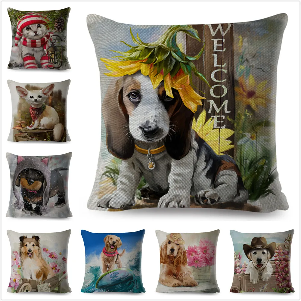 

Watercolor Cute Cartoon Dog Cushion Cover Pillowcase Pillow Covers for Sofa Home Car Decorative Pet Animal Pillow Cover 45x45cm