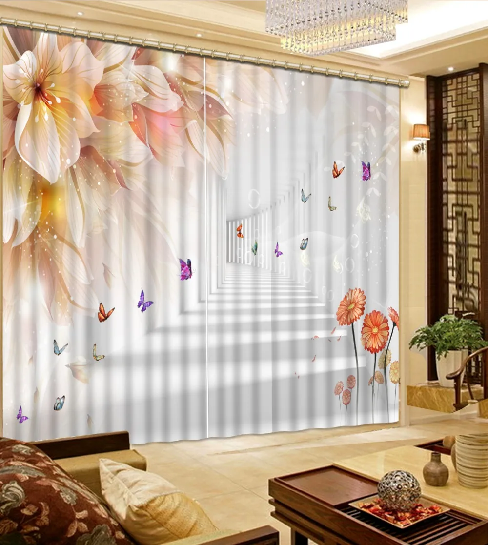 Expand space 3D stereoscopic Flowers home curtains For living room bedroom home decor curtains Window shading decoration