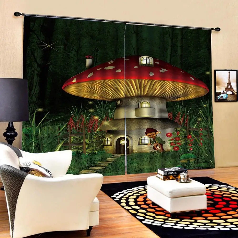 Mushroom house curtains kids curtain Curtain office Bedroom 3D Window Curtain Luxury living room decorate Cortina