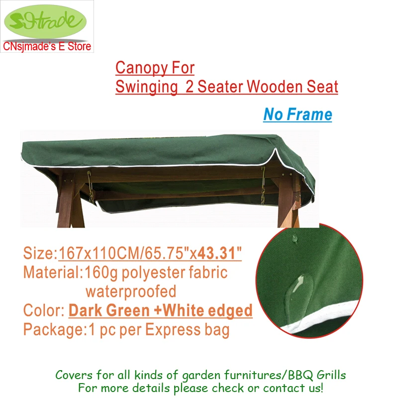 custom made Canopy for 2 seater wooden Swing,Roof fabric of Wooden garden hammock swing seat 65.75