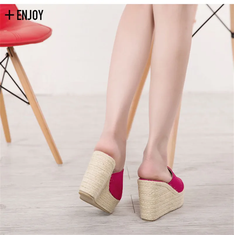 Brand Plus Size 30-43 Women Platform Wedges Slippers Summer Outside Black Woman Slides Sandals Mules Wedges High Heel Shoes Blue