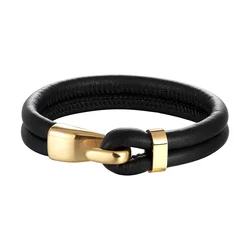 2023 High Quality Creative Black Multi-layer Leather Bracelet Men Stainless Steel Anchor Bracelet Fashion Bangles Gifts Pulseras