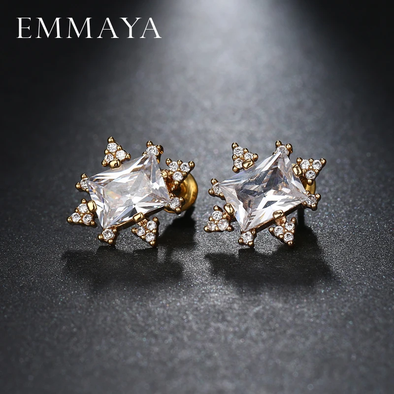 EMMAYA Charming Rectangle Stellux Austrian Crystal With AAA Small CZ Stud Earrings for Women