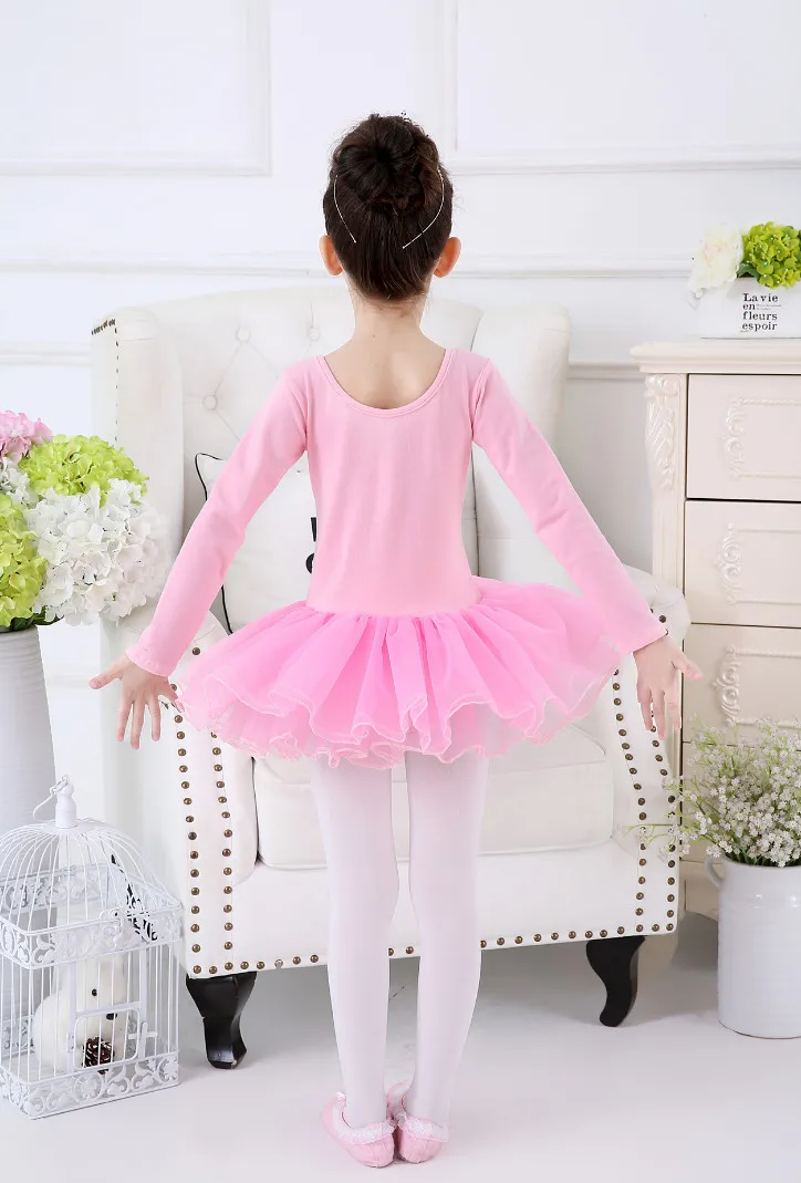 Vestido con tutú de Ballet para niños, trajes de Ballet de LICRA de manga larga, novedad de 2017