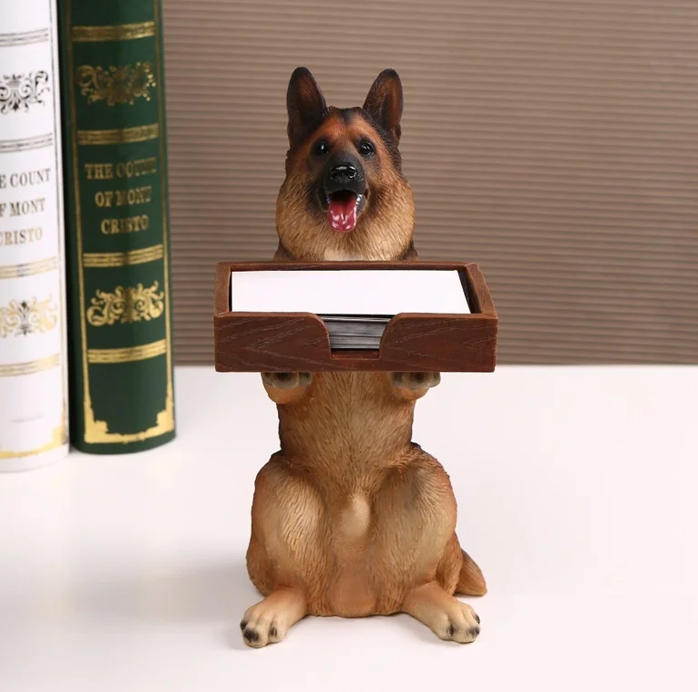 

Desktop Wolfhound Figurine Business Card Case Decorative Resin German Shepherd Dog Statue Stationey Organizer Craft Accessories