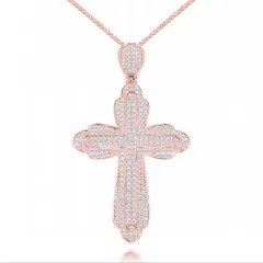 

Sparkling Luxury Jewelry 10KT White&Gold Fill Cross Pendant Office Pave AAA Cubic Zirconia Party Trendy Chain Necklace For Women