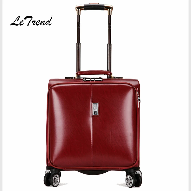 Letrend Business Rolling Luggage Spinner Cabin Trolley Bag 18 inch Wonmen Carry On Suitcases Wheels Travel Bag Men Leather Trunk