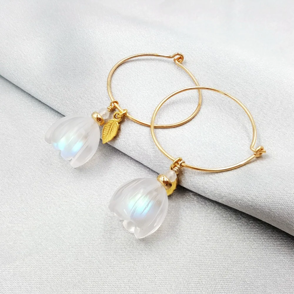 Lii Ji Natural Crystal/Clear Quartz Flower 925 Sterling Silver 18K Gold Plated Leaves Hoop Earrings Dropshipping