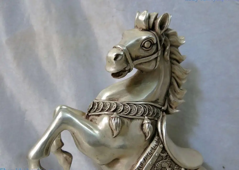 Fine Silver sculpture China carved treasure Yuan Bao Fenf Shui Horse Statue