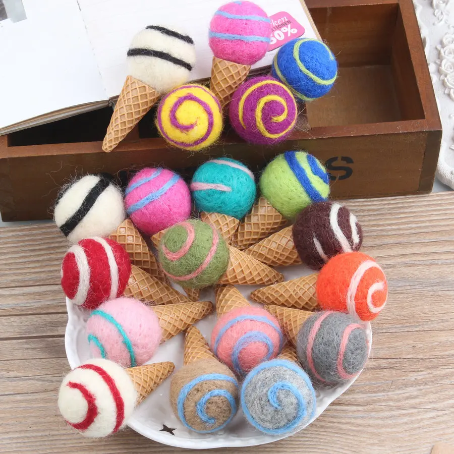 New Design 20pcs/lot mix Colorufl Wool felt 3D Rounds Ball Decoration Cartoon ce cream Shape Diy handmade Jewelry materials