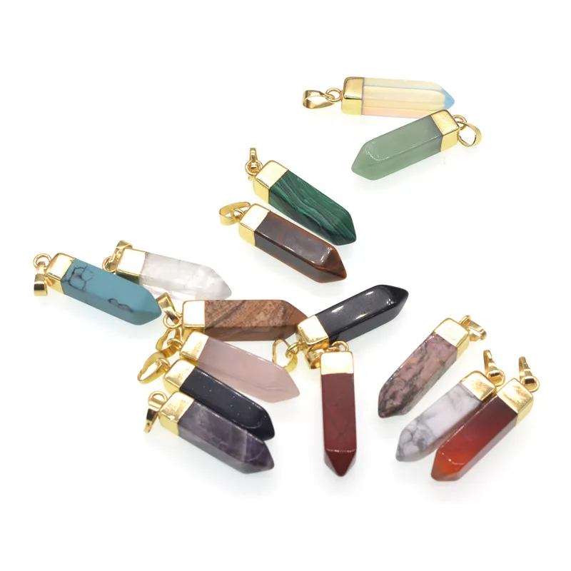 1pc Natural Stone Bullet Pendant Necklace Tiger Eye Rose Quartzs Crystal onyx Pendants  Chakra Charms Jewelry gifts