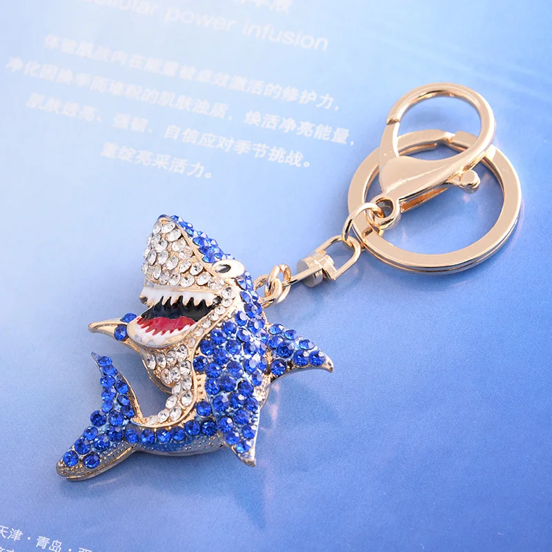 Over 20 Colors Crystal Animal Keychain Unique Design Rhinestone Fish Keyrings Jewelry Women Girls Bag Pendant Charms Accessories