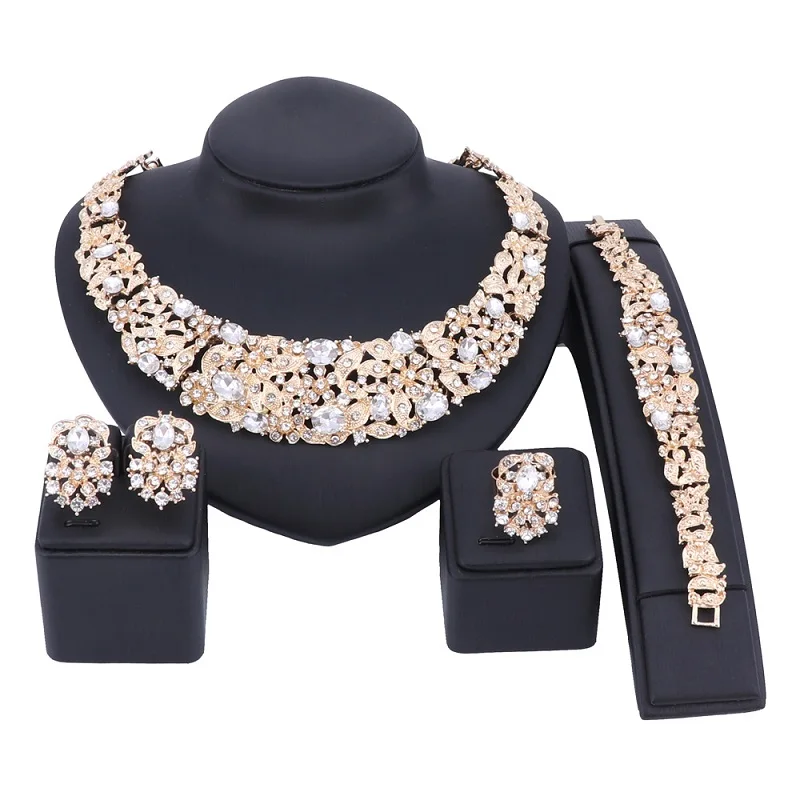 Bohemia Crystal Brides Jewelry Sets Gold Silver Color Rhinestone Necklace Set Wedding Jewelry for Women Bridal Party Anniversary