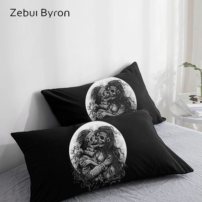 

3D HD Pillow Case Pillowcase Custom/50x70/50x75/50x80/70x70,Decorative Pillow Cover,Two Skull kissing Bedding pillowcases