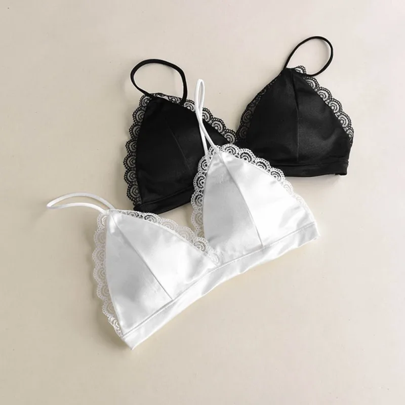 Bra Soft White Silk Bralette Comfortable Wireless Women Bra Triangle Lace Bralette Brassiere Sexy Ladies Bras For Women Crop Top