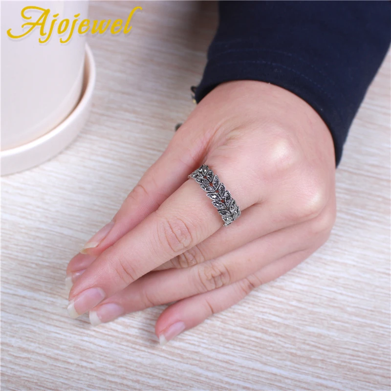 Ajojewel Plant Statement Rhinestone Leaf Rings For Women New Fashion Vintage Antique Jewelry