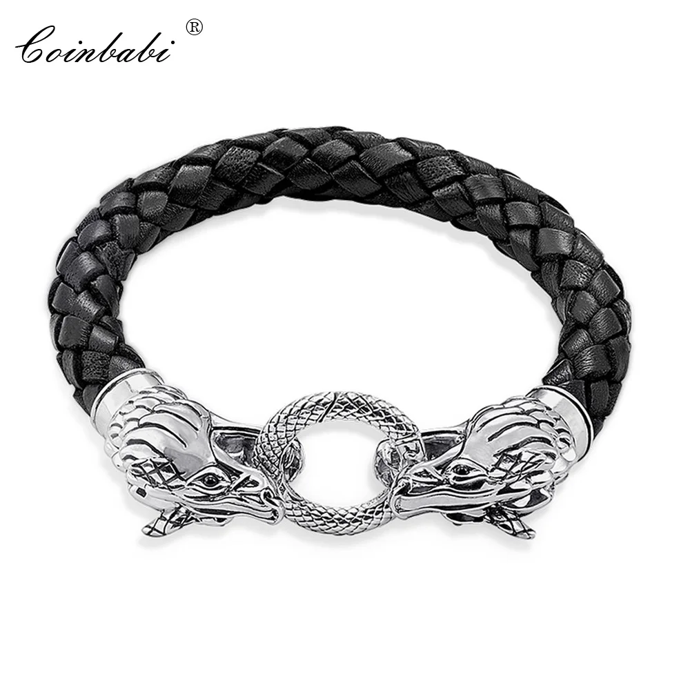 Europe Leather Bracelet with Dragon Crap, Rebel 925 Sterling Silver  Style Jewelry 2017 Brand New Fashion Heart Gift for Men