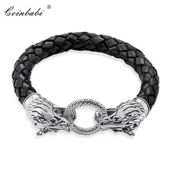 Europe Leather Bracelet with Dragon Crap, Rebel 925 Sterling Silver Style Jewelry 2017 Brand New Fashion Heart Gift for Men