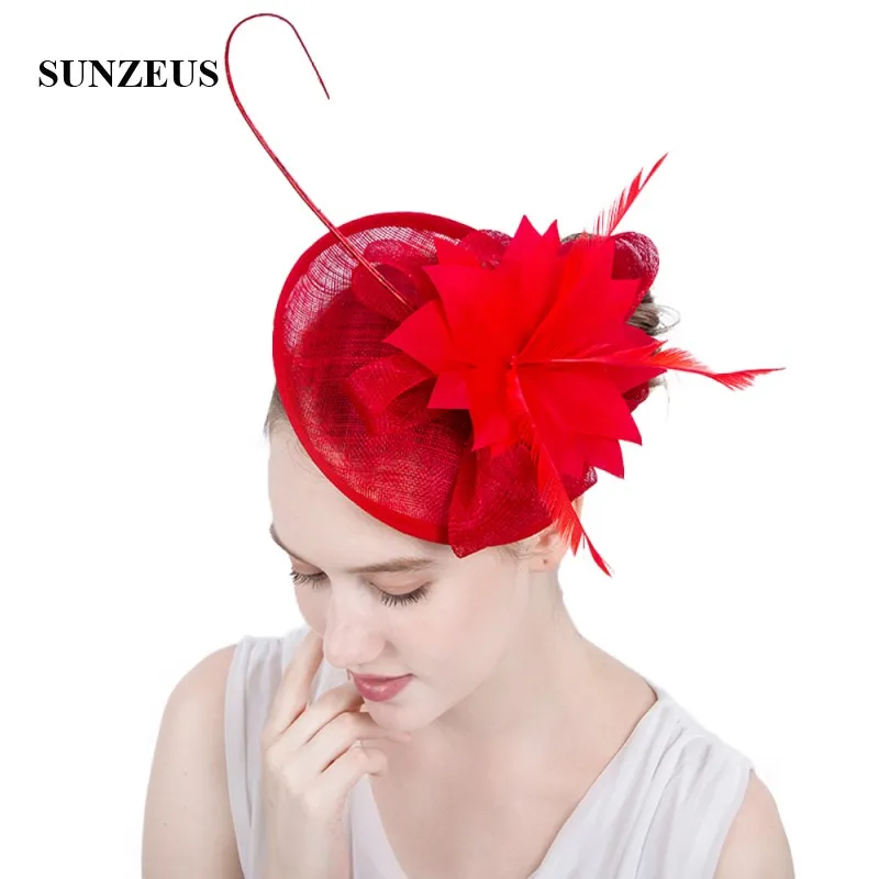 Big Feathers Flower Wedding Hats for Bridal Linen Women's Fascinators Party Hats with Hair Pins  SH61