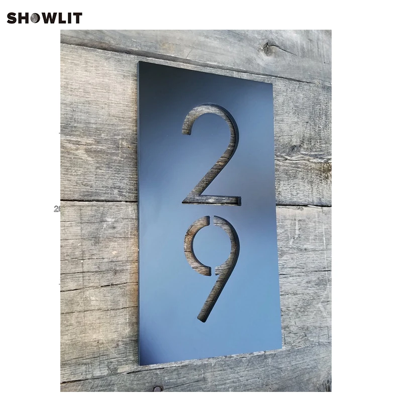 

POWER COATED BLACK METAL HOUSE NUMBERS VERTICAL MODERN ADDRESS PLAQUE