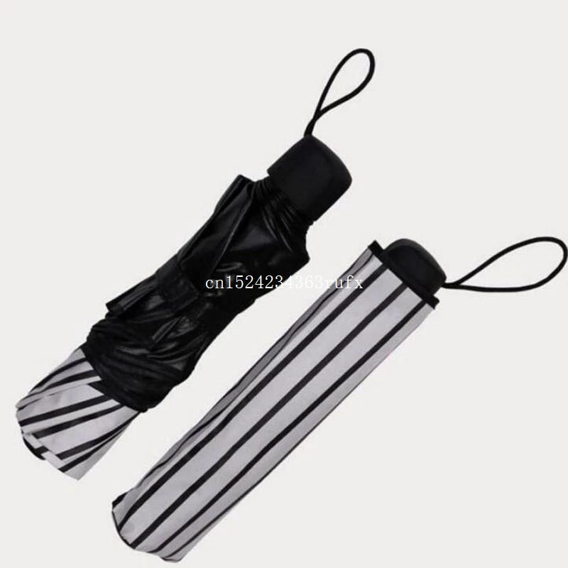 10 pcs Folding Umbrella  Delicate Multi-function Sun Rain Umbrellas Woman Girl Simple Stripe Black Coating Anti UV Parasol