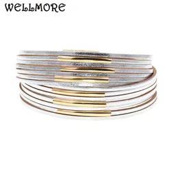 WELLMORE 10 Colors Fashion copper pipe charm Leather Bracelets For Women Men's wrap Bracelets Couples fashion Jewelry wholesale