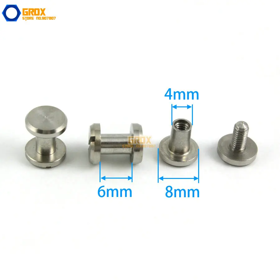 20 Set 8*6mm  304 Stainless Steel Rivet Chicago Screw for Leather Craft Flat Head