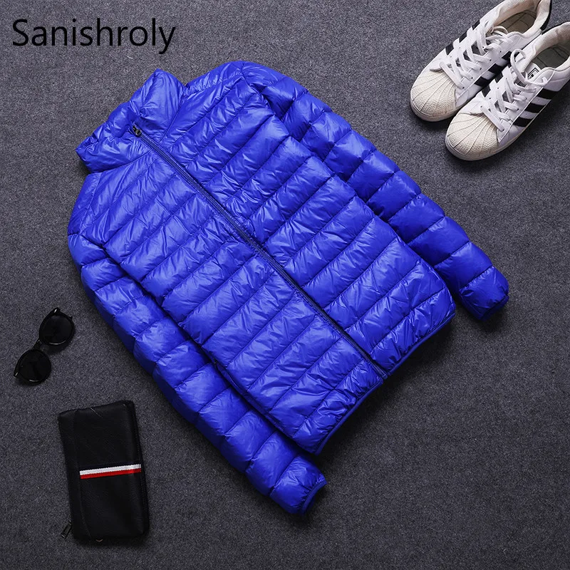 Sanishroly Men Down Jacket Winter White Duck Ultra Light Down Parkas Coats Male Lightweight Short Outwears Plus Size 4XL SE341