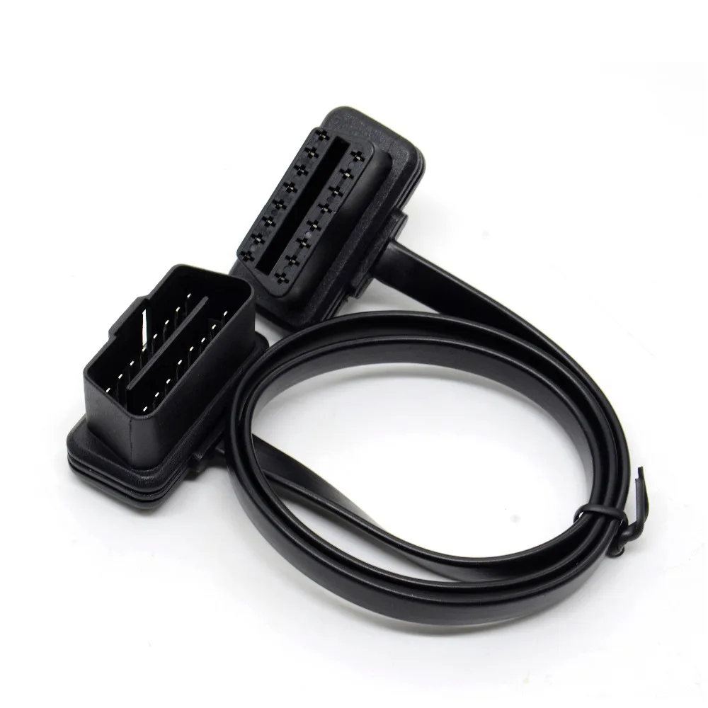 100cm Flat Thin As Noodle OBD2 OBDII OBD 16Pin ELM327 Male To Female Elbow Extension Cable Diagnostic Scanner Connector