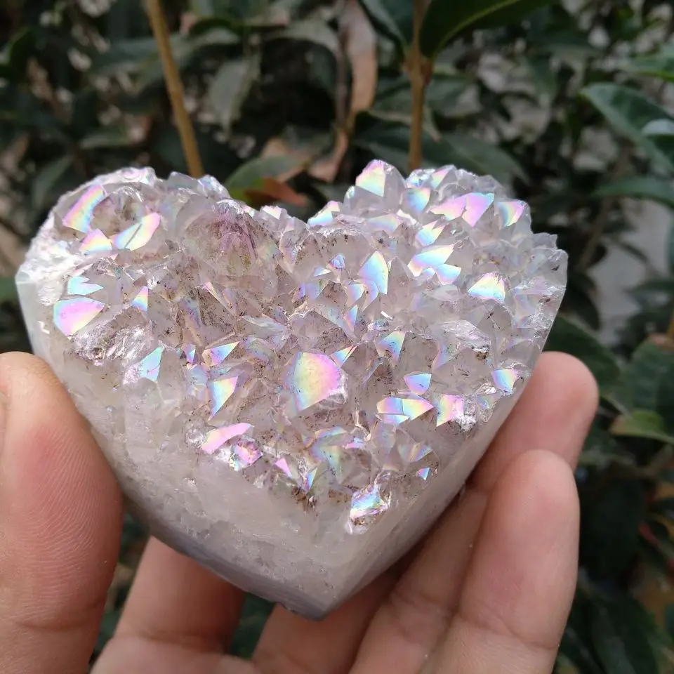 

280g Aura Quartz Crystal Titanium Bismuth Silicon Cluster Heart Rainbows