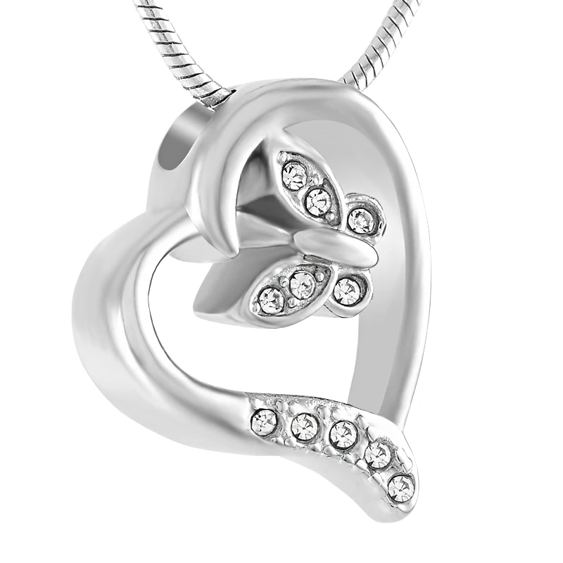 IJD9435 Hot Selling Crystal Little Butterfly In My Heart Stainless Steel Memorial Urn Jewelry Cremation Ashes Pendant Necklace