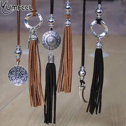 Yumfeel Vintage Women Pendants & Necklace Velvet Leather Long Tassel Necklace Jewelry Gifts Boho