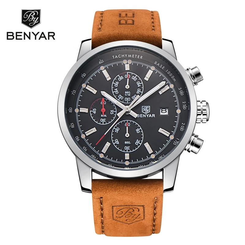 

BENYAR Brand Watch For Men Fashion Waterproof Military Chronograph Sport Quartz Wristwatch Leather Clock Saat Relogio Masculino