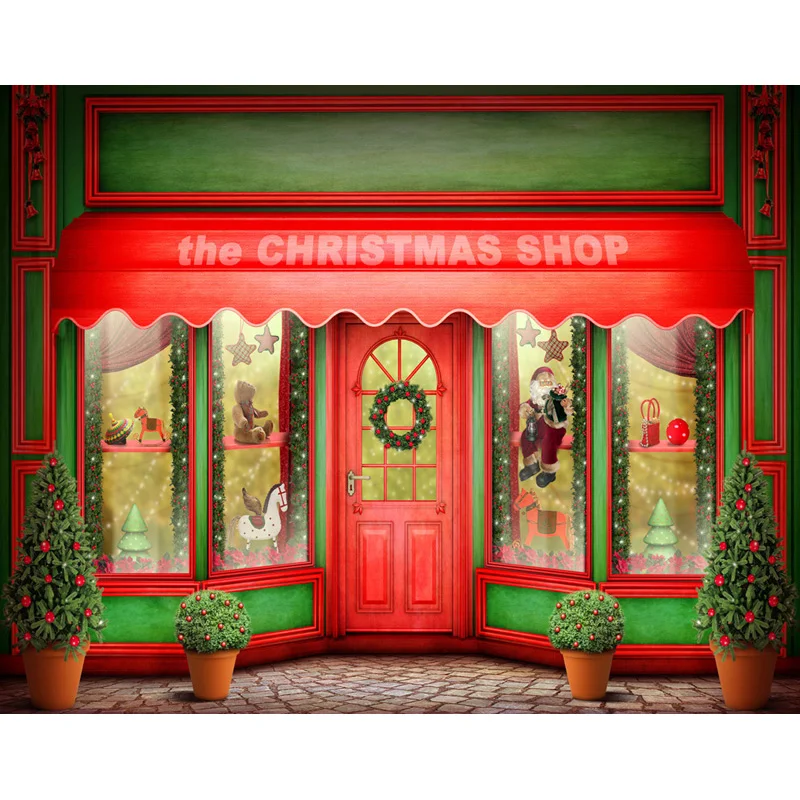 

7x5FT Christmas Tree Santa Shop Store Carousel Horse Custom Photo Studio Background Backdrop Vinyl 220cm x 150cm