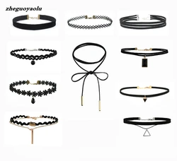 10 Pieces Best Offer New Fashion Women Black Rope Choker Necklace Set Velvet Stretch Classic Gothic Lace Choker Chain 1 Set