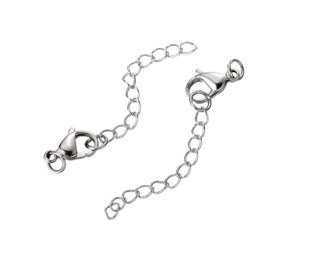 10 Stück Edelstahl-Halsketten- und Armband-Verlängerungsketten-Set mit Karabinerverschlüssen, Länge 2 Zoll, für die Schmuckherstellung – Detail 2